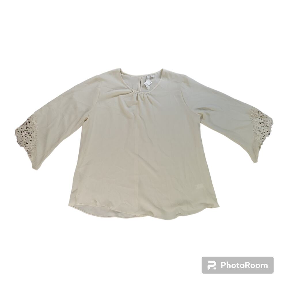 C Est 1946 Women XL Blouse NWT Ivory Floral Lace Flowy Business Office Wedding